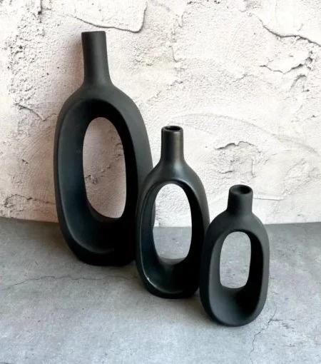 Black Ceramic Flower Vase Set of 3pcs