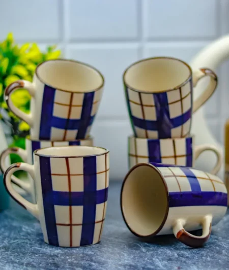 Buy Khurja Pottery Square Pattern Ceramic Coffee Mugs