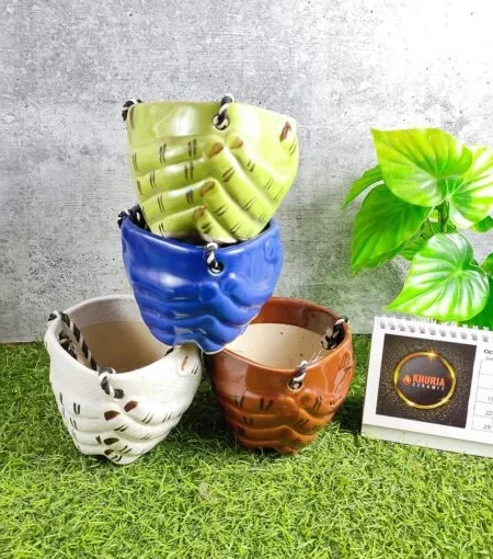 Hand Shape Khurja Ceramic Hanging Pots